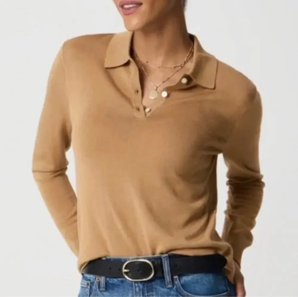 J. Crew Women's Merino Wool-Blend Polo Sweater Camel Size XXS/XS NWT